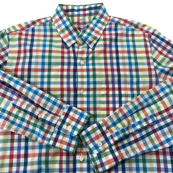 J. CREW Rainbow Plaid Shirt Men L Slim Fit Button Up Long Sleeve Light Weight - Picture 1 of 10